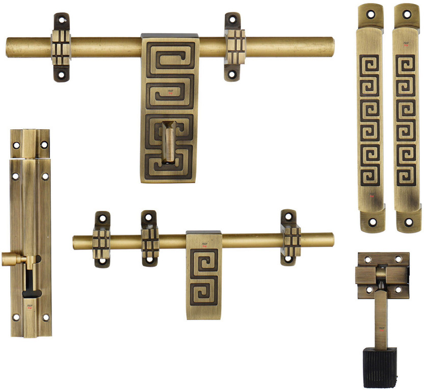 Prop It Up Aluminium Single Door Fittings Set Hardware Accessories Kit Brass Antique Finis Aluminium Door Handle(Gold, Black Pack of 1)
