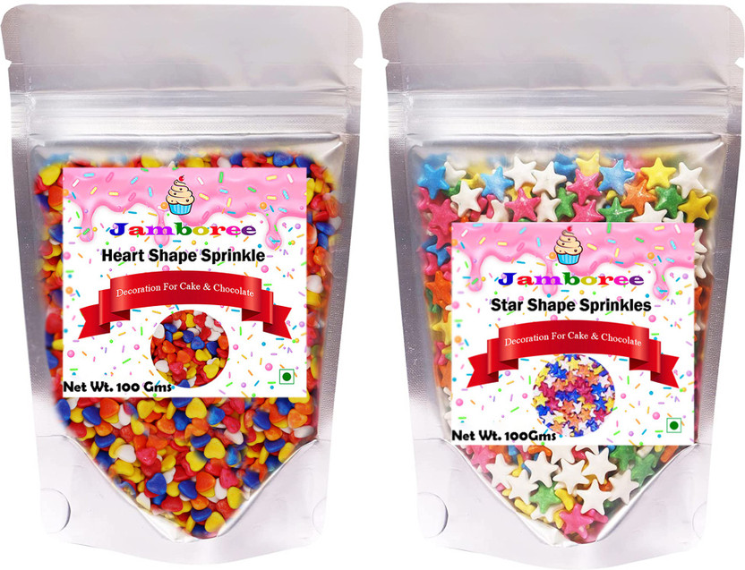 JAMBOREE 100g each Multicolor Heart Star Edible cake sprinkles decoration tools for cakes Sprinkles(200 g, Pack of 2)