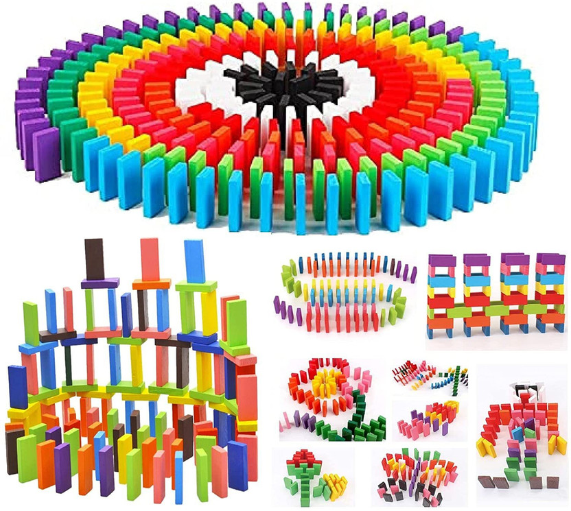 Bestie Toys Dominoes Blocks Set 12 Colours Wooden Toy Building and Stacking(120Block)(Multicolor)