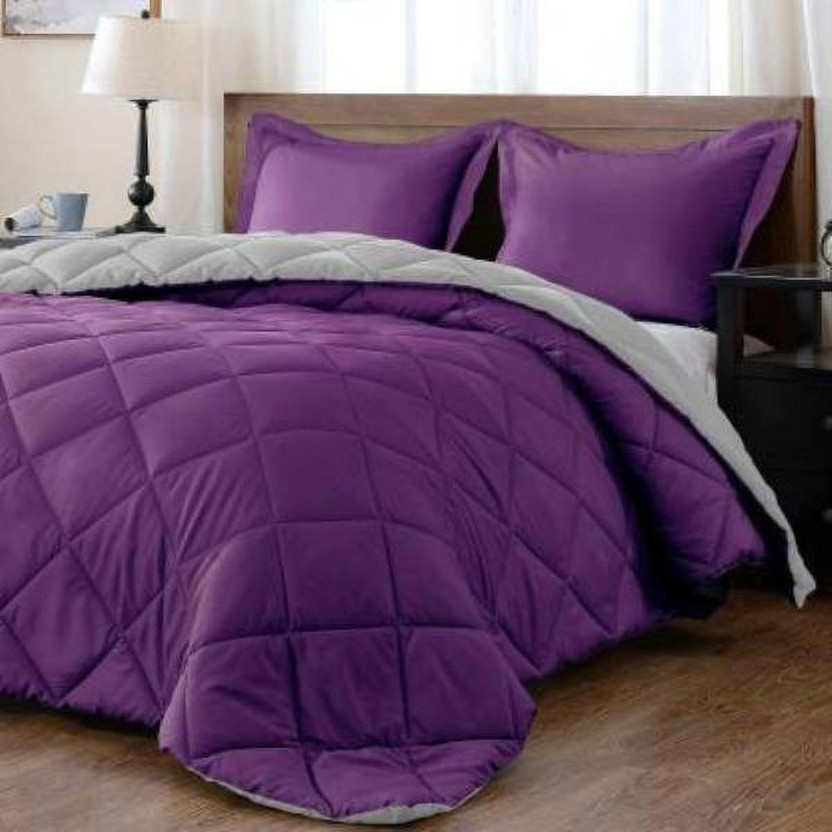 ULTRADIVEX Self Design Double Comforter for  AC Room(Microfiber, Purple & Grey)