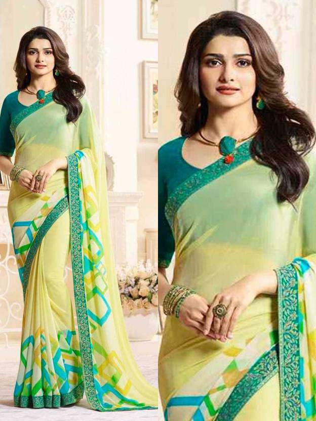 Buy SARIK Printed, Self Design, Paisley, Ombre, Animal Print, Graphic Print,  Floral Print Bollywood Georgette, Chiffon Green, Yellow Sarees Online @  Best Price In India 