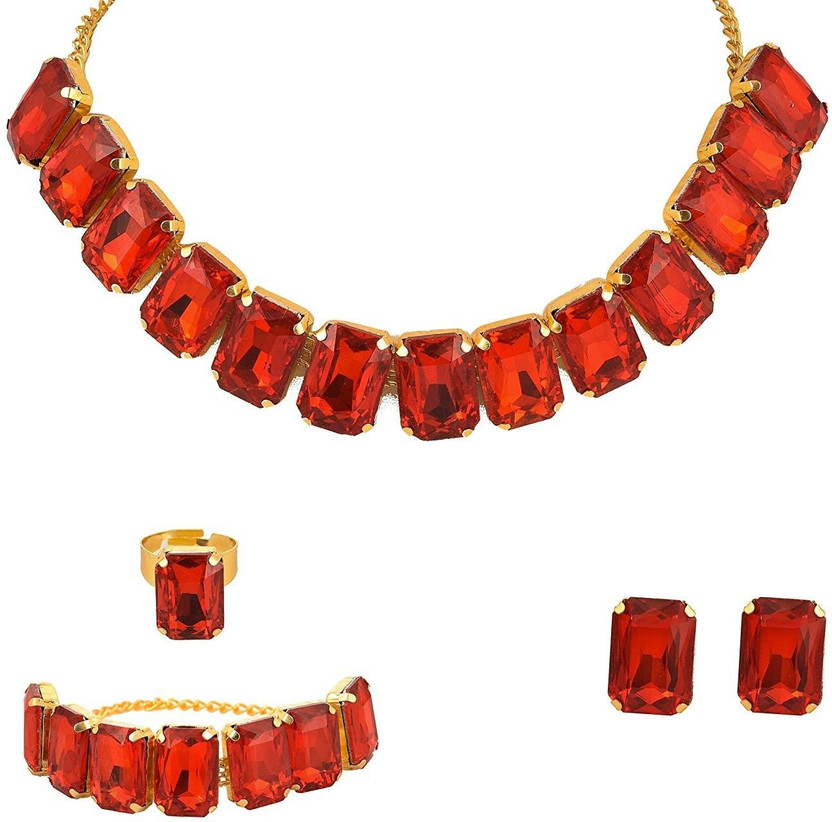 red stone necklace and earring set