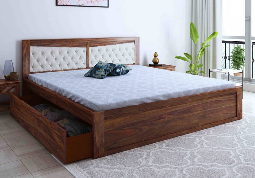Home Edge Sheesham Wood King Size Bed With Drawer Storage