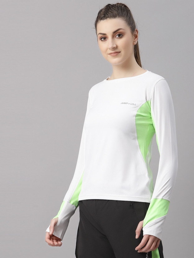 JUMP USA Solid Women Round Neck White T-Shirt
