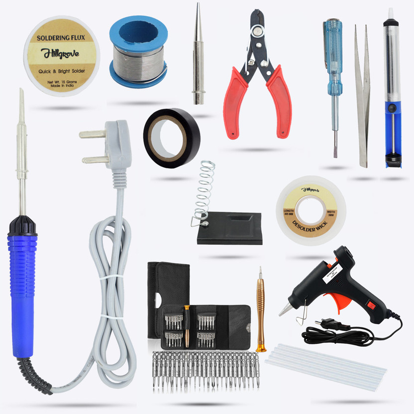 Hillgrove HGCM212M2 14in1 Soldering Tool Glue Gun Combo Kit Set with 25in1 Screwdriver Set Power & Hand Tool Kit(14 Tools)