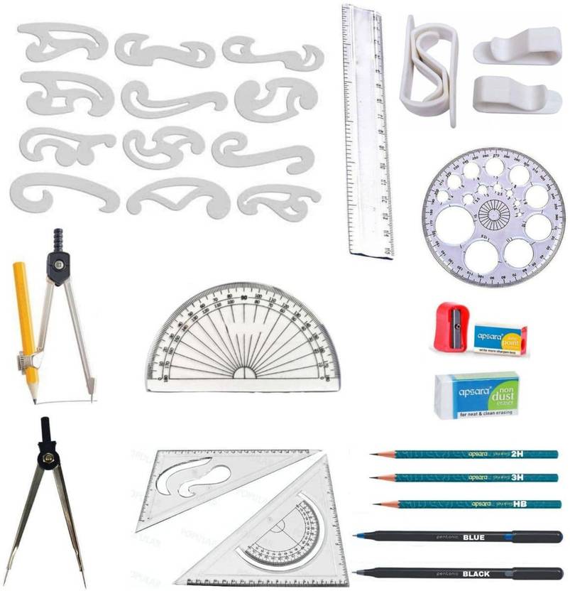 Book birds Engineering drawing instruments french curves, pro circle, setsquares Drafting Kit