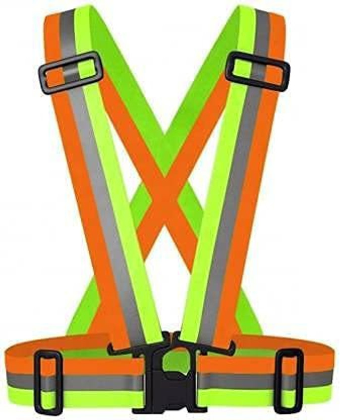 SHASALES Safety Security Reflective Adjustable Cross Belt High Visibility Gear Strip Vest Safety Jacket(MULTICOLOUR)