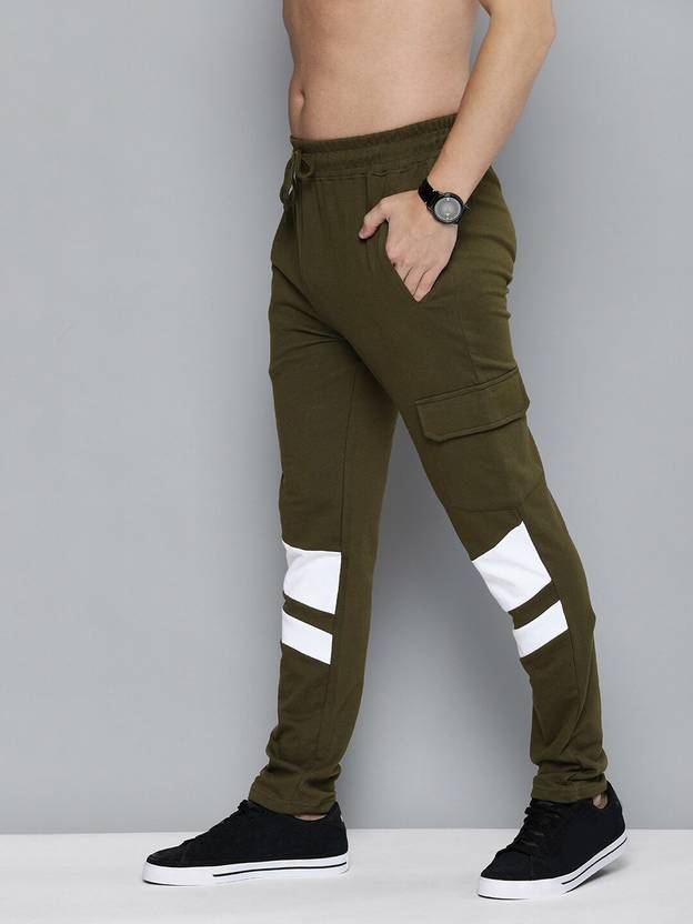 HERE&NOW Colorblock Men Olive Track Pants Buy HERE&NOW Colorblock Men