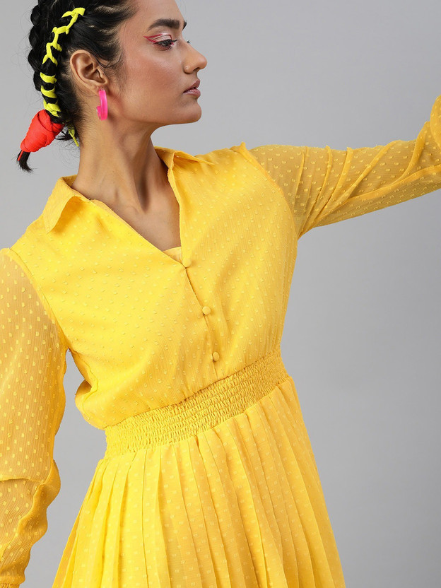 women fit and flare yellow dress