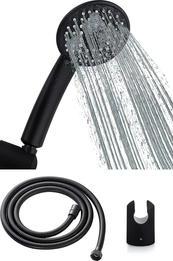 DOCOSS Black Hand Shower For Bath 5 Flow with 1.5 Meter Shower Tube Handheld Showers Shower Head