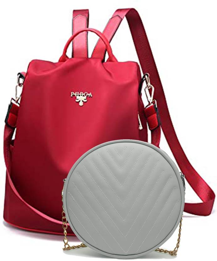 SKUGG Maroon Prada with Grey Amrodri Large Capacity Women's Bag Generation  Backpack 12 L Backpack Grey - Price in India 