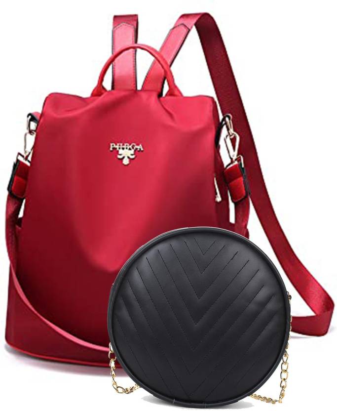 SKUGG Maroon Prada with Black Amrodri Large Capacity Women's Bag Generation  Backpack 12 L Backpack Maroon - Price in India 