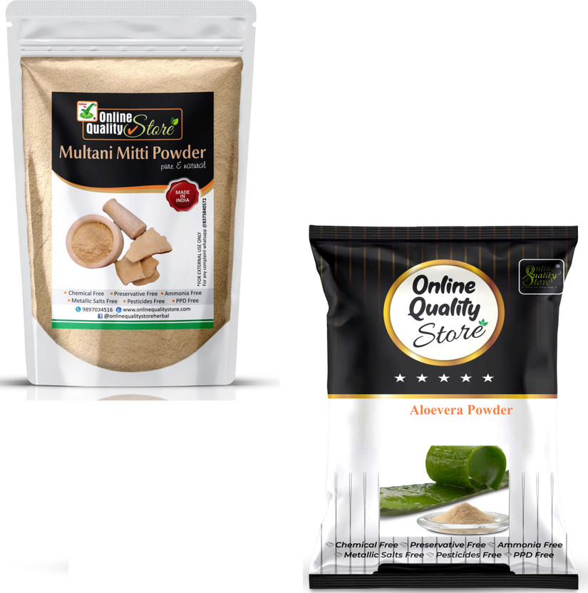 Online Online Quality Store 100% Pure Herbal Multani Mitti Powder + Aloe Vera Powder_400g(400 g) - Flipkart Deal