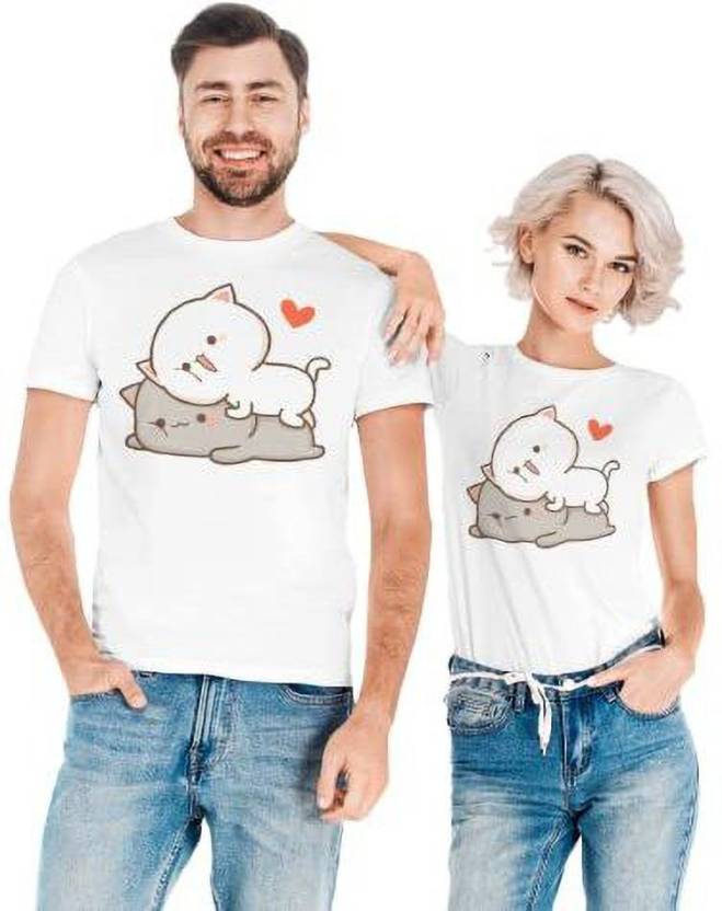 Couples Emotion Animal Print Couple Round Neck White T-Shirt - Buy Couples  Emotion Animal Print Couple Round Neck White T-Shirt Online at Best Prices  in India 