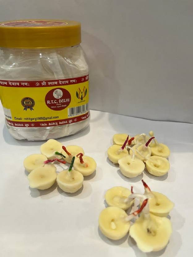 NANDAN SHREE JI Cow Ghee Diya wicks 60min Burning Time, Wax free Cow