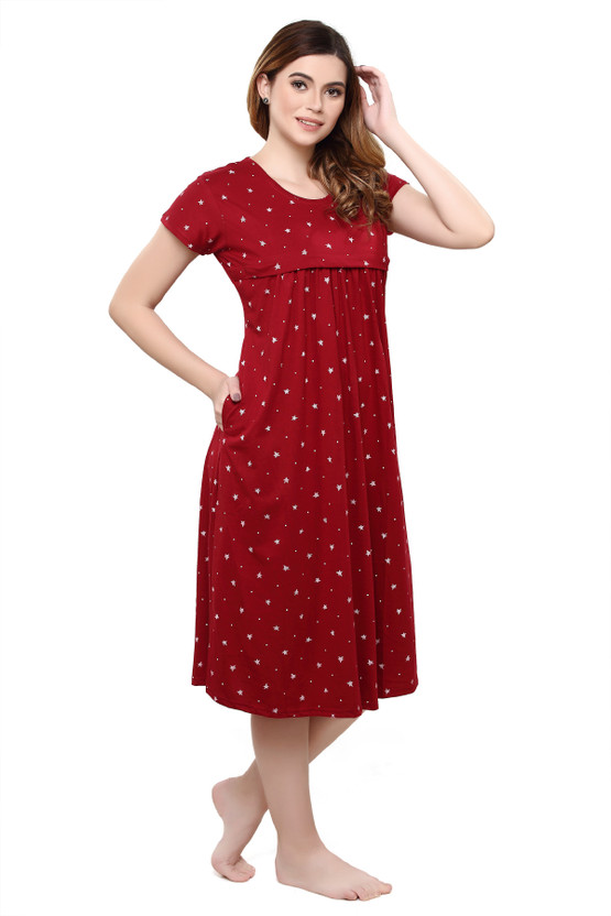 TIGYWIGY Women Maternity/Nursing Nighty(Maroon)