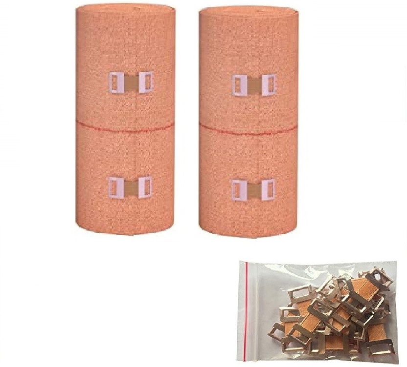 RARE OCEANS ELASTIC CREPE BANDAGE ( PACK OF 2) 10CM X 4 MTR FREE 10 PICS BANDAGE CLIPS Crepe Bandage(10 cm)