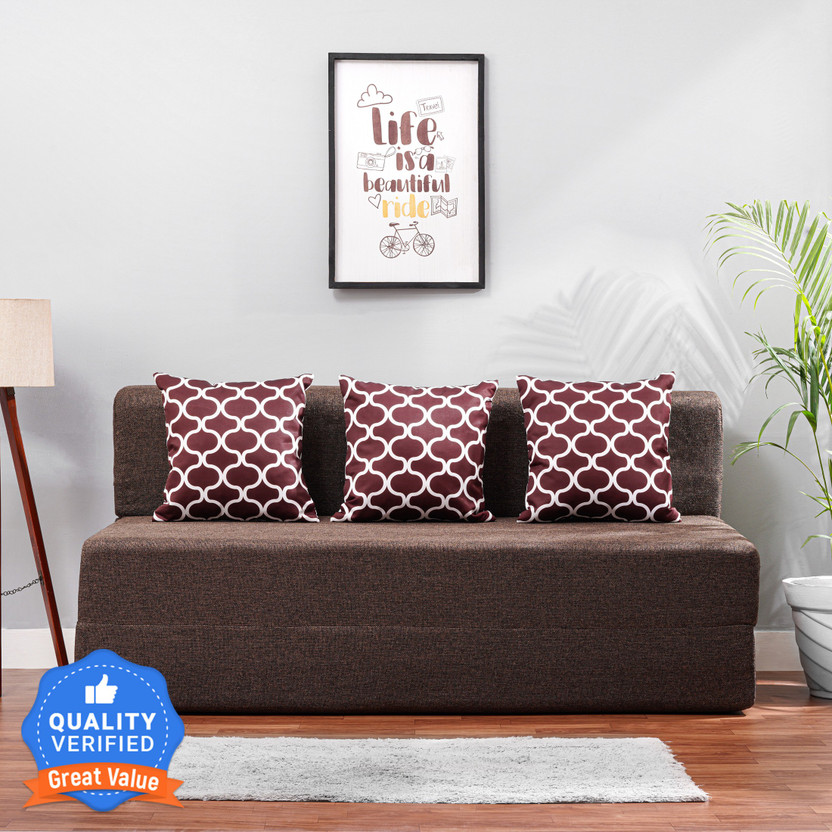 Solis Primus-comfort for all 5X6 size for 3 Person- Jute Fabric Washable Cover 3 Seater Double Foam Fold Out Sofa Cum Bed(Finish Color - Coffee Delivery Condition - Pre-assembled)