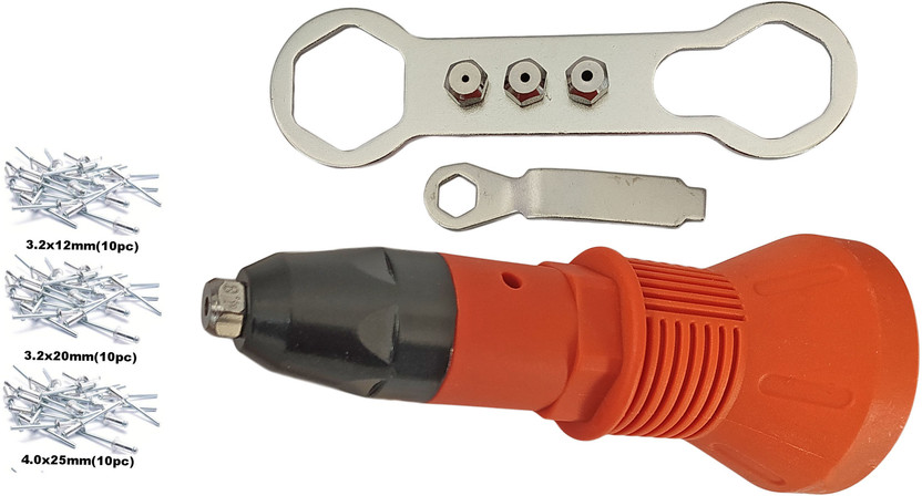Inditrust 1pc Rivet Gun Adapter size (2.4, 3.2, 4.0, & 4.8)mm with 30pc rivets Medium Duty Slow Hitting Rivet Gun