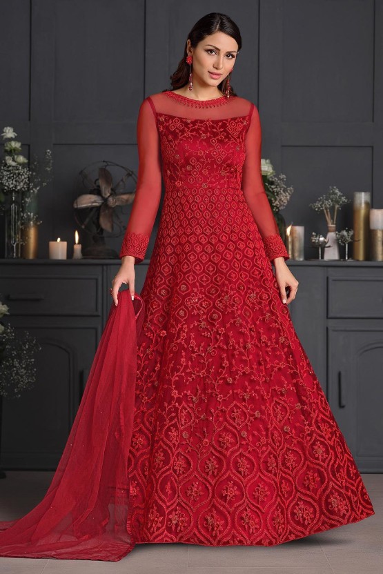 red anarkali dresses flipkart