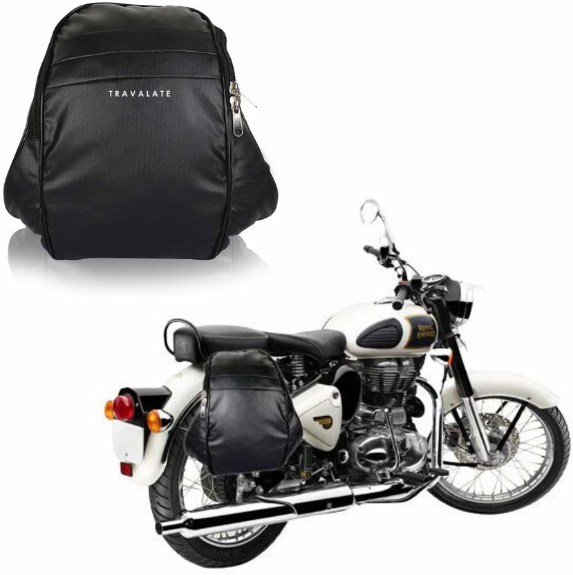 Travalate Polyester Waterproof Motorcycle Saddle Bag Saddle Bag Black Fabric Motorbike Saddlebag(20 L)