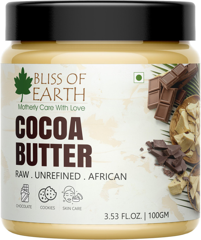 Bliss of Earth Organic Cocoa Butter Raw Unrefined African Great For Face, Skin, Body, Lips, DIY(100 g)