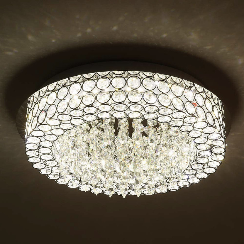 Interior Handicraft LED Ceiling Light Crystal Chandelier Flush Mount Fixture Modern Pendant Lamp Chandelier Ceiling Lamp(Steel)