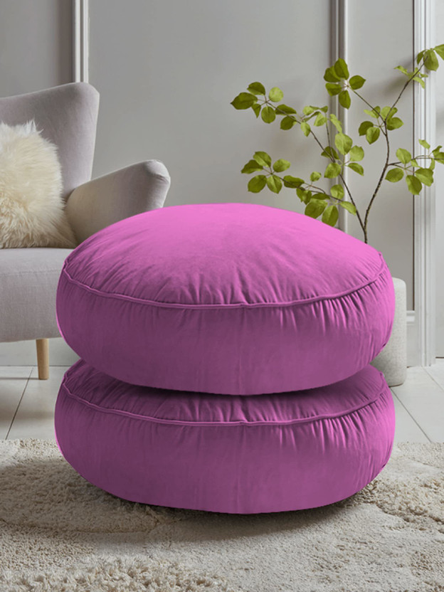 Anil Enterprises Microfibre Floor Cushion Pack of 2 Solid Yoga Pad Floor Sitting Round for Home, Office, Chair, Balcony, Bedroom, 50X50 cm(Pink)