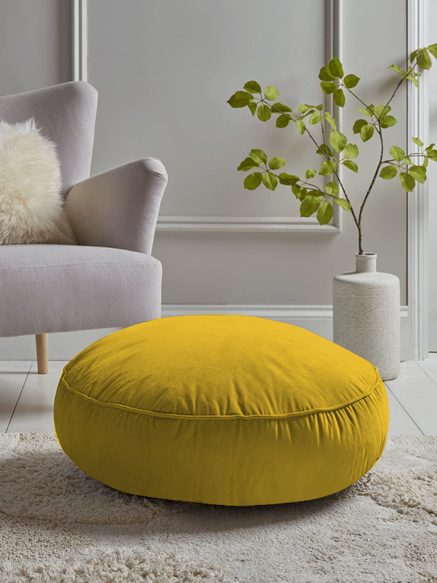 Softlfie Microfibre Floor Cushion Pack of 1 Solid Round Cushion Pillow For Tub, Car, Office, Chair, Balcony, Bedroom, 40 x 40 cm(Yellow)