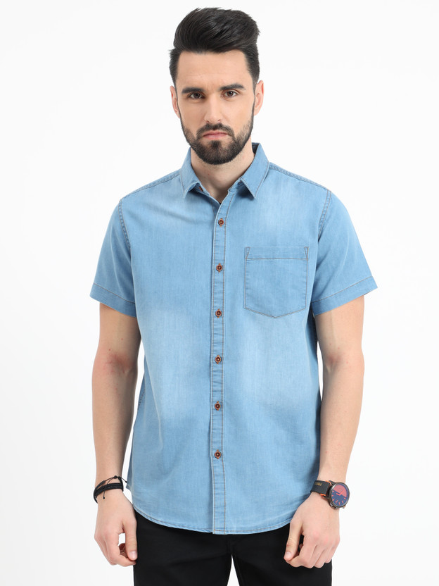 Men Solid Casual Light Blue Shirt 