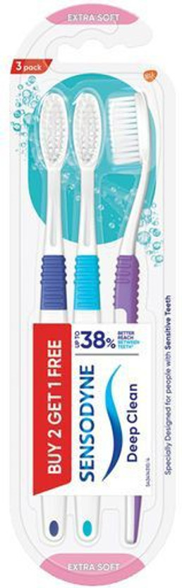 SENSODYNE Deep Clean Toothbrush With Extra Soft, Microfine Bristles (Buy 2, Get 1) Extra Soft Toothbrush(Pack of 3)