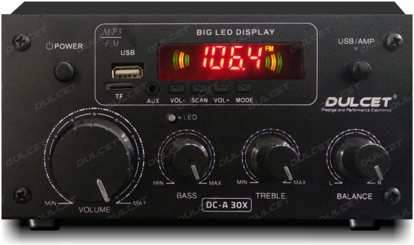 DULCET DC-A30X 2 Channel Stereo Amplifier with Big LED Display/Bluetooth/MIC Input/USB/SD Card Slot/FM Radio/AUX Input/Remote Control & Built-in Equalizer with Bass, Treble & Balance Control 160 W AV Power Amplifier(Black)