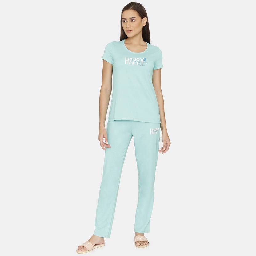 [Sizes ] Rosaline By Zivame Women Top & Pyjama Set Blue Solid