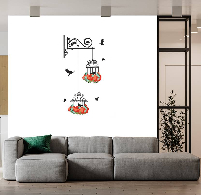 Wallpics Hanging Birds Cage With Flowers Self Adhesive Decorative Wall Sticker Extra Large Price 