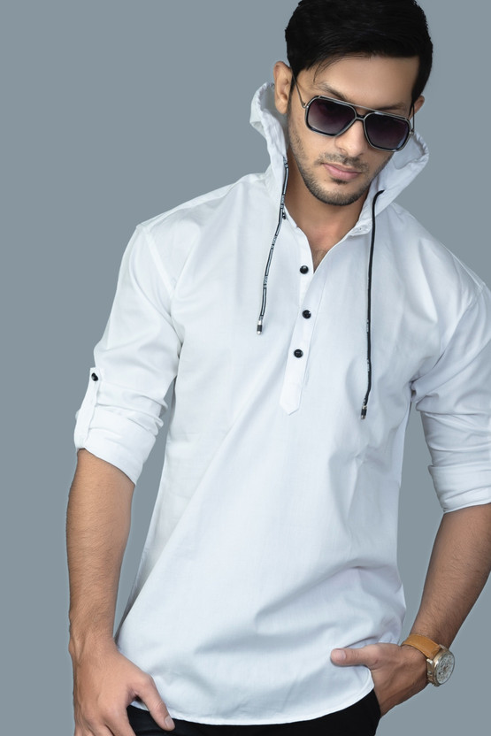 Hashtag Men Washed Casual White Shirt