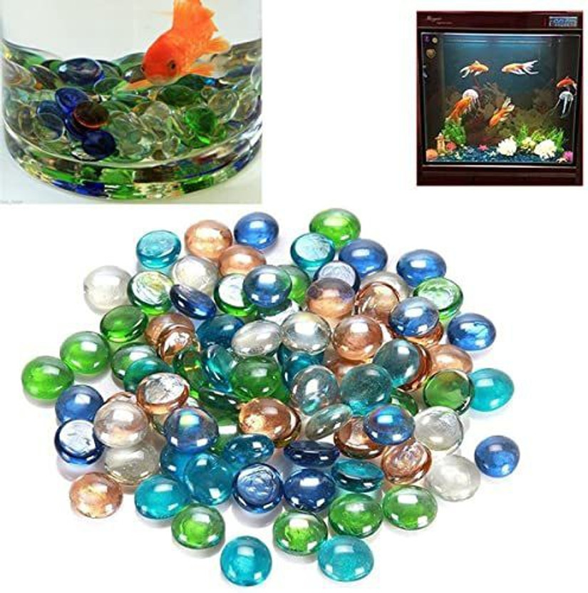 VAYINATO Aquarium Bowl/Flower Vase Mixed Colour Glass Flat Pebbles (500G) Gravel Unplanted Substrate(Multicolor, 0.5 kg)