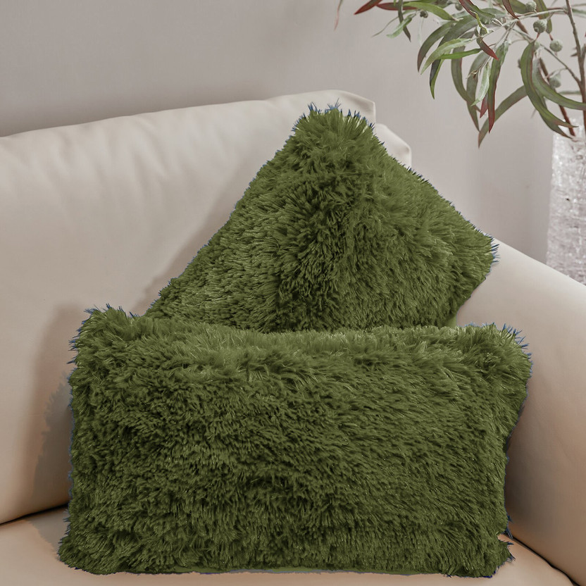 PICKKART Fur Pillows Cover(50 cm*30 cm, Pack of 2, Dark Green)