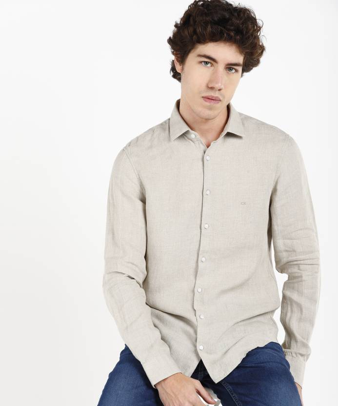 Calvin Klein Jeans Men Solid Casual Beige Shirt - Buy Calvin Klein Jeans  Men Solid Casual Beige Shirt Online at Best Prices in India 