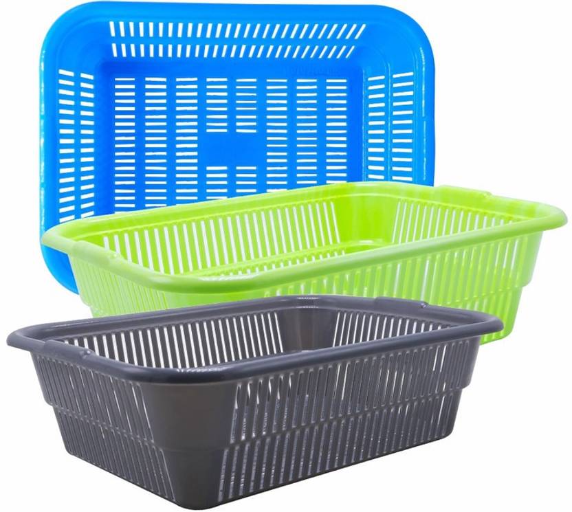 Morvi Plastic Natasha 1822 Bartan Tokra/Utensil Basket, 3 Pc, Blue