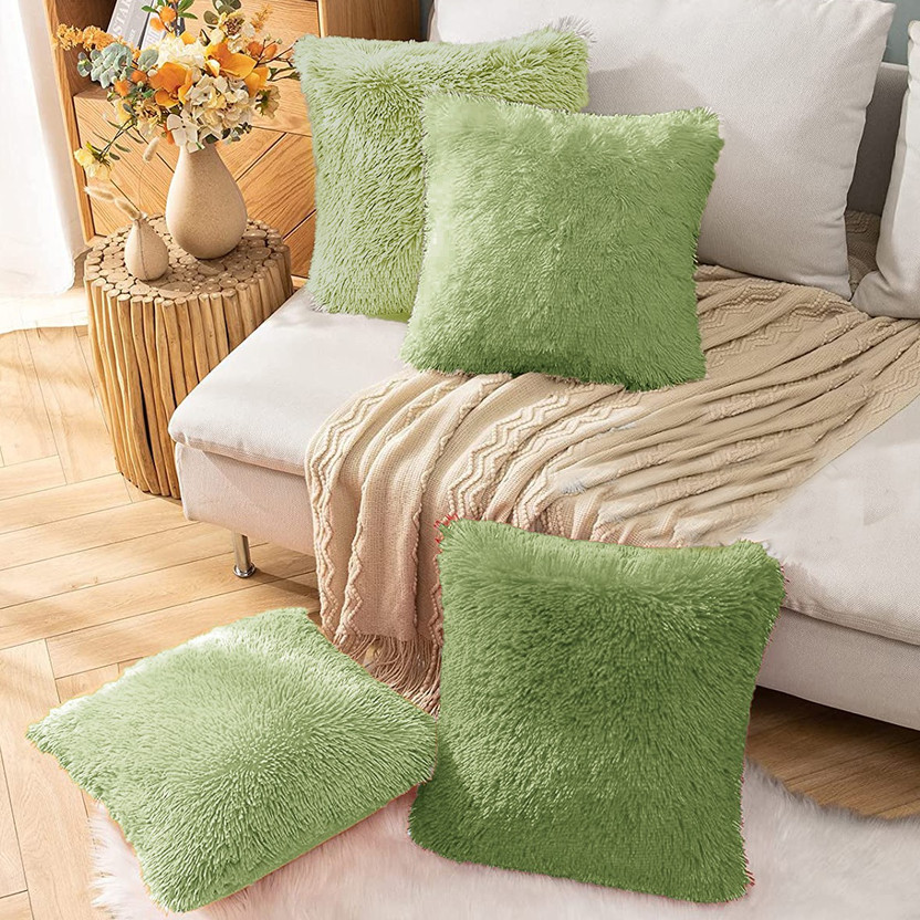 PICKKART Fur Cushions Cover(40 cm*40 cm, Pack of 4, Green)