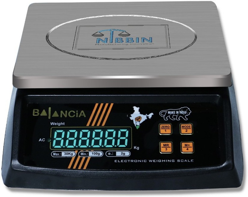 NIBBIN Balancia 30kg Steel Plate Double Display High Quality Weight Machine For Kitchen/Shop With Power Adapter & 4V Re-Chargeable Battery Weighing Scale (Black) (Platform Size- 170 x 210mm, Dual Display, On Off Memory Function,grocery,kata,taraju,shop,co
