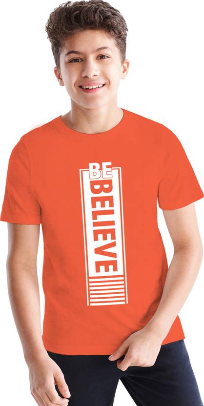 [Sizes 3 – 4 Years, 5 – 6 Years, 6 – 7 Years, 8 – 9 Years] BLIVE Boys Typography Cotton Blend T Shirt  (Orange, Pack of 1)