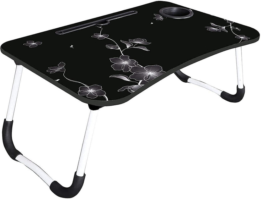 FurniGully Wood Portable Laptop Table(Finish Color - BLACK FLOWER, Pre Assembled)