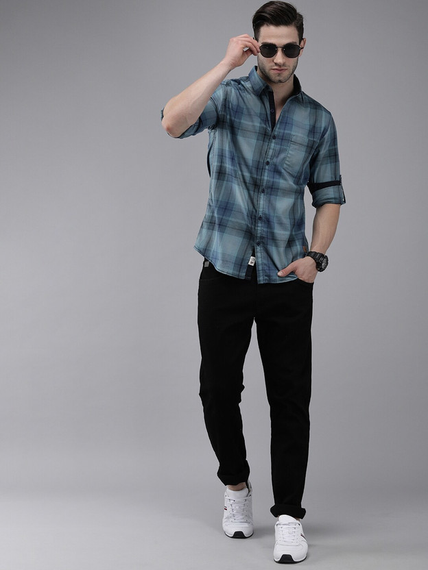 Roadster Men Checkered Casual Blue Shirt