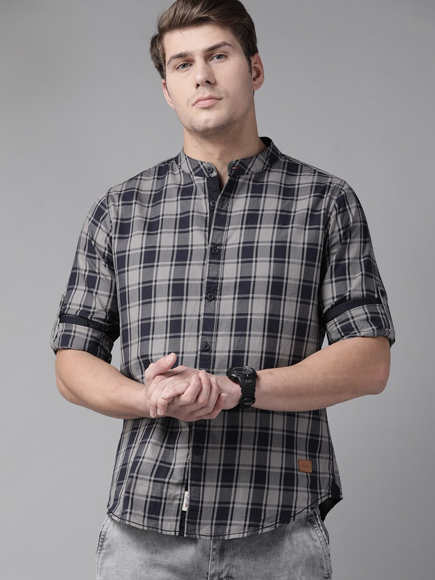 Roadster Men Checkered Casual Dark Blue