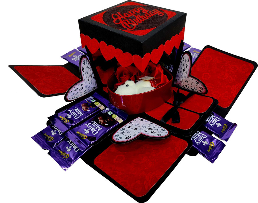 US IDEAL CRAFT CHOCOLATE EXPLOSION BOX,BIRTHDAY GIFT(12 CHOCOLATES 10 RS EACH & RED HEART BOX ) Paper Gift Box(Red, Black)