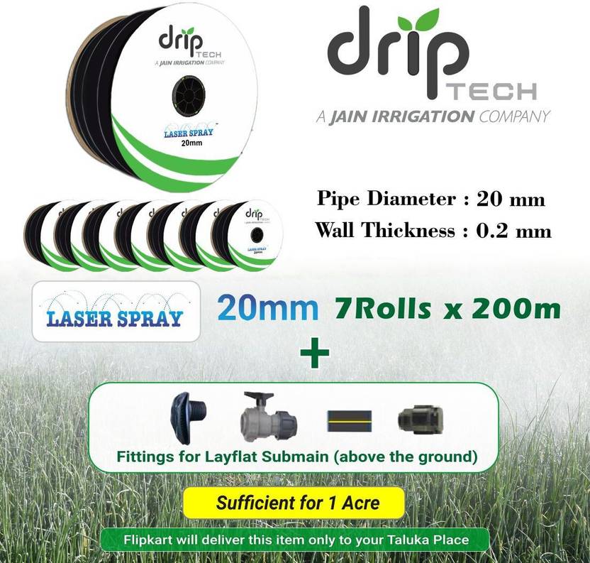 Driptech India Laser Spray, 20MM Rainpipe,200M+Fittings for Layflat