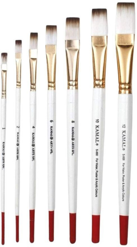 KAMAL Flat TIP Artist Quality Painting Brush, White/Brown Taklon/Synthetic Hair(Set of 1, Red/White)