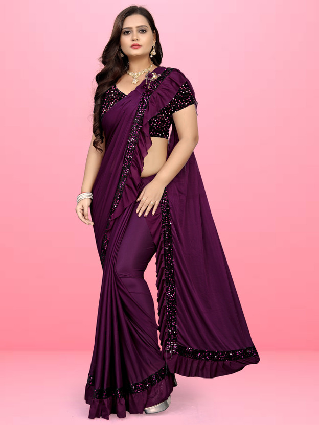 Parevadi Fashion Self Design, Embellished Bollywood Lycra Blend Saree(Magenta)