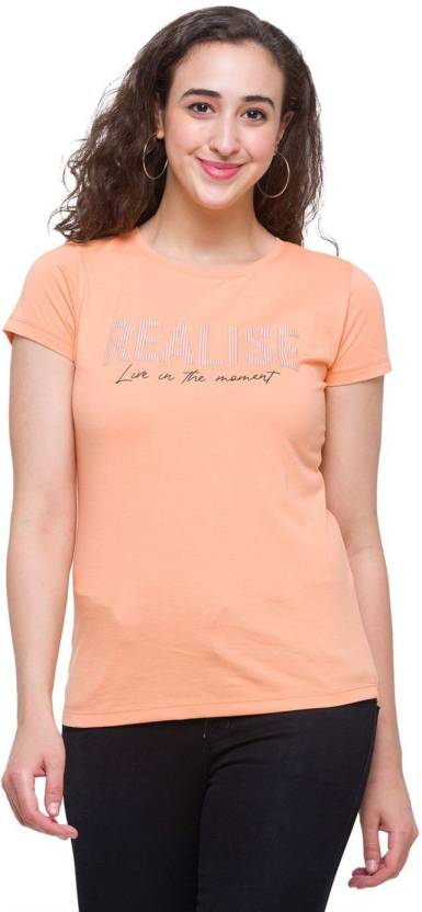 Printed Women Round Neck Orange T-Shirt - Buy Globus Printed Women Round Neck Orange T-Shirt at Best Prices in India |